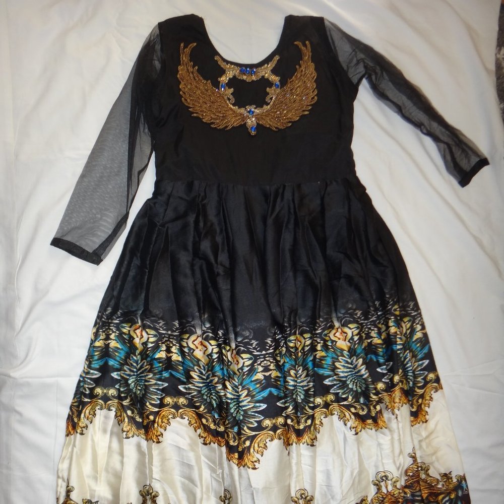 Black Pattern Silk Desi/Indian/Pakistani Gown